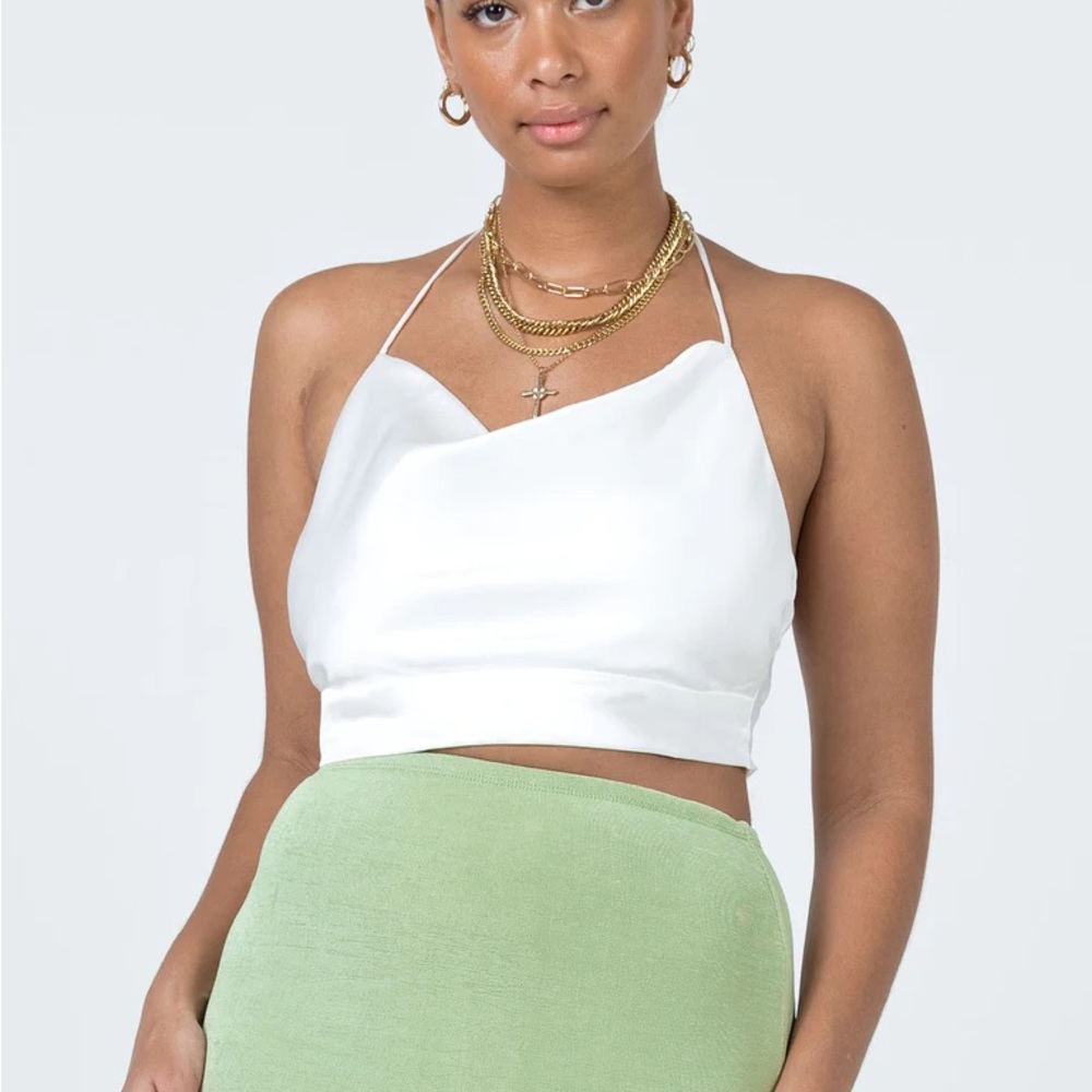 Princess Polly Shae Top White Satin Tie-Back Halter top, Size US 6 NWOT